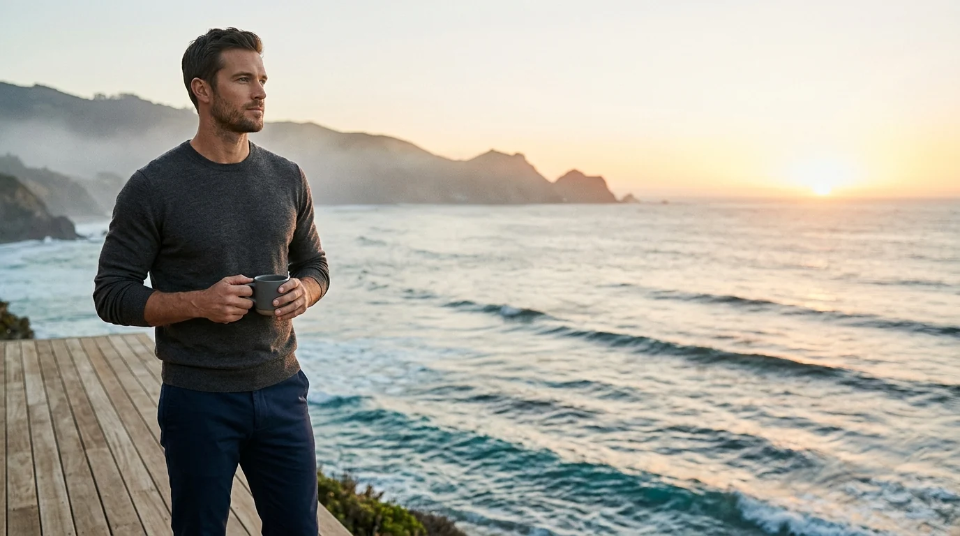 A man running along a coastal path beside the sea.